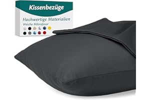 ‎FLOWEN Kissenbezug 40 x 80 – Mikrofaser Oeko-TEX Zertifiziert – Anthrazit – 2er Set Kopfkissenbezug für Kissen 40x80 Weich & Atmungsaktiv – Kissenbezüge Hypoallergen Waschbar mit Verdecktem Reißverschluss