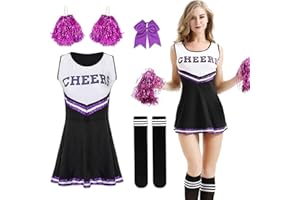Suffolly Costume da cheerleader per donna,Vestito Cheerleader Costume con Pon Pon Cheerleader,Uniforme da cheerleader,Costume di carnevale di Halloween per adulti per feste cosplay per ragazze