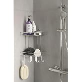 Sas Haus Banyo K&ouml;şe Rafı Askılı Duş Organizeri ve Şampuanlık 2 Katlı Krom EK-02 Gri