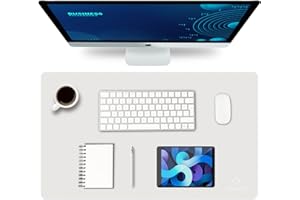 K KNODEL Podkładka na biurko, pod myszkę, wodoodporna skórzana mata na biurko, skórzana podkładka pod klawiaturę i mysz, ochraniacz na biurko do biura i domu (biała, 60 x 35 cm)