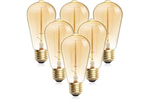 Bonlux ST64 Vintage Edison Light Bulb 60W, Dimmable E27 Squirrel Cage Shaped Filament Bulb Warm White 2700K, ES Base Retro Antique Style Amber Glass Decorative Bulb, 6-Pack