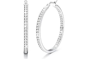 Adramata Creoles Acier Inoxydable Boucles D'oreilles Femme Créoles Zircon Cubique Creoles Plaqué Or/Or Rose/Argent Femme 40mm/50mm/60mm