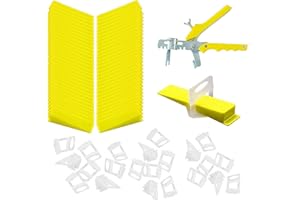 FLOATDREAM 100 Cuñas + 100 Arandelas Niveladoras + Alicates, Sistema de Nivelación de Baldosas, Kit de Herramientas de Instalación de Baldosas, para Herramientas de Baldosas (Amarillo y Transparente)