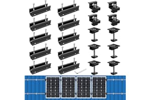 Anbte Solar Panel Mounting Brackets, Included 10 x 4.72 in Rails + 4 end Clamps + 6 Center Clamps + 1 Wrench, Aluminum Solar Mounting Kit for 4 Panels, Waterproof, for Roof, RV, Boat, Black