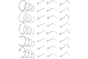 Dochais 44 Piezas Set Piercing Nariz Acero Inoxidable, Piercing Nariz Forma de L, Piercing Nariz Hipoalergénico, Perno Nariz para Mujeres y Hombres 20G