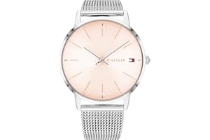 Tommy Hilfiger Reloj Analógico de Cuarzo para Mujer con Correa de Malla de Acero Inoxidable Plateada o Correa de Cuero Rosa