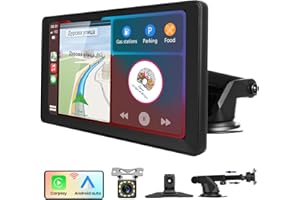 Hodozzy Radio samochodowe bezprzewodowe Carplay & Android Auto, przenośny ekran dotykowy 9 cali, przenośny wyświetlacz, Bluetooth radio samochodowe z kamerą cofania, EQ FM Typ-C/AUX/TF, wyświetlacz