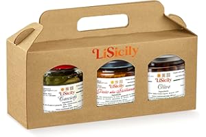 LISICILY DOLCI PER PASSIONE LiSicily - BOX CONVENIENZA - PRENDI 3 PAGHI 2 - Box spedito in Confezione Regalo con 3 vasetti al suo interno | 1 Pesto Siciliano, 1 Olive Taggiasche, 1 Carciofi Sott'Olio - Produzione Artigianale