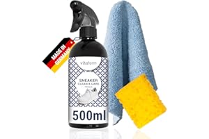 ‎VITAFORM VITAFORM® Sneaker Cleaner Reinigungsspray für Schuhe | Perfekte Reinigung und Pflege für Obermaterial, Schürsenkel und Sohlen | Nachhaltiges Pflegeprodukt | inkl. Microfasertuch & Schwamm | 500ml