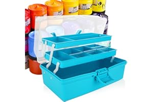 ASelected 3 Layer Craft Storage Box 3 Layers Plastic Cantilever Craft Box Medicine Organizer Tools Cosmetic Pens Sewing Box With 2 Trays For Medicine, Tools, Art Materials,Toy,Cosmetic (Blue)