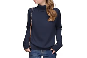 Arshiner Filles Pulls à Col Roulé Enfants Hiver Manches Longues Mode Loisirs Pure Couleur Revers Pull Tricoté pour Fille 5-14 Ans