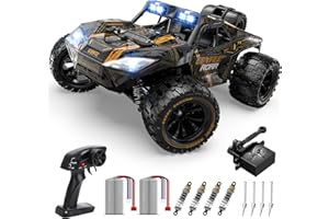 DEERC 1:14 All Terrain Fast RC Car, 40KPH High Speed RC Truck with LED Headlight for Boys, Offroad 2.4Ghz 4x4 Remote Control Car, Monster Truck Toy, 2 Batteries