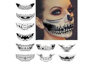 CHASPA 10 Packs Halloween Clown Horror Mouth Face Temporary Tattoo, Prank Makeup Face Decals Prank Props for Halloween Cosplay Party DIY Decorations (Black)