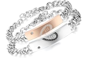 Aroncent 2PCS Armband Herren Damen Edelstahl Gliederarmband, Herz Gravur Lieben Freundschaftsarmband Partnerarmband Armreif, Rosegold Schwarz Blau Silber