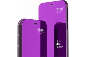 SZMLOGB MLOTECH Hülle für Samsung Galaxy A54 5G Handyhülle mit Gehärtetes Glas schutzfolie Flip Transluzent View Miroir Cover Anti-Schock Spiegel Standfunktion Schutzhülle Lila