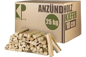 Kingpower rozpałka, drewno sosnowe, 5-100 kg, do kominka, grilla, pieca, suchego grilla, wędzarni, drewno kominkowe, 18 cm, drewno opałowe, gotowe do pieca, ilość: 25 kg