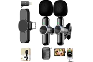 MLZTINGR Lavalier Mikrofon Kabellos für iPhone/iPad/Android,Mini Mikrofon für YouTube, Live Stream, Vlogging, Interview, Plug & Play, 6-7H, 65ft (Black 1 to 2 tpye c)