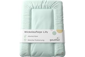 Geuther Wickelauflage abwaschbar 52x75 cm | Wickelunterlage Lilly für Wickelregal Clarissa & andere | Sicher dank erhöhtem Rand & Kopfschutz | Wickeltischauflage | Design Starry Night Green