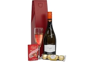 BELLEVUE WINES Prosecco & Chocolates Gift Box - Luxury Gift Hamper - Extra Dry White Sparkling Italian Cielo Frizzante Wine & Assorted Chocolate - Mother's Day, Birthday, Congratulations Gift, For Women and Men
