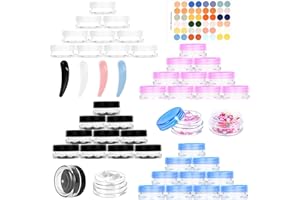 PIWOSGOL 40 Pièces Pots Cosmétiques Vide en Plastique, 10g / 10ml Contenant Échantillon Voyage, Conteneurs Cosmétiques Pot Échantillon avec 4 Spatule & 48 Autocollants, pour Lotion, Crème, Maquillage