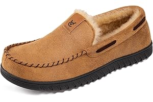 VeraCosy Men's Classic Moccasin Slippers Soft Faux Suede Memory Foam Closed-back Indoor House Shoes