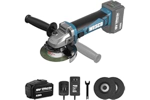 WESCO 18V 115mm Cordless Angle Grinder, 8800RPM, 4.0Ah Lithium-ion Battery,Fast Charger,3 Metal Grinding Discs Included