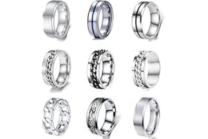BVLAGIDA 9 Pièces Bague Homme Acier Inoxydable Argent Décapsuleur Anneaux Bague Fiançailles Bague Mariage Vintage Bague pour Homme Femme Taille 54-69