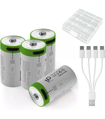 CITYORK USB-C Wiederaufladbare C-Batterien – 4 Stück 1,5V 5500mWh, Inkl. Typ-C Ladekabel