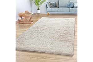 ‎TT HOME TT Home Teppich Wohnzimmer Hochflor Langflor Weich Soft Modernes Einfarbiges Design, Farbe: Hellbeige Creme, Größe:80x150 cm