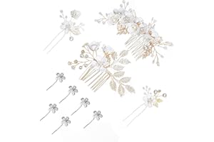 BEIIEB Weißes Brautfriseur-Set, 4-teilig, mit 6 weißen Haarnadeln, Hochzeitsaccessoires, Braut-Haarnadelkämme, florale Haarnadeln, Schmuck
