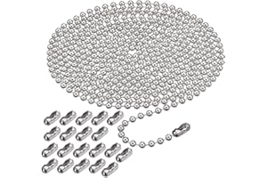 BEHAHAI 16.4 Feet Ball Bead Chain, Metal Roller Blind Beaded Pull Chain Extension with Connector Beaded Ball Roller Chain Keychain with 20 Matching Connectors (4.5 mm, Silver）