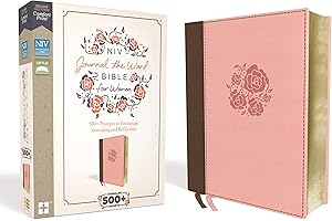 NIV, Journal the Word Bible for Women (With Space for Your Own Artwork), Leathersoft, Brown/Pink, Red Letter, Comfort Print: 500+ Prompts to Encourage Journaling and Reflection