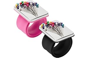 ZHAOYAO Magnetic Wrist Sewing, 2PCS Portable Arm Pin Cushion Magnetic Pincushion with Wristband for Sewing Collection (Pink, Black)
