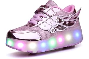 XOMAYI1 Kid LED Flashing Lights Up Roller Skate Shoes with Wheels Automatic Retractable Technical Skateboarding Shoe Boys and Girls Inline Wheel Skates Cross Trainers Angel Wings Running Sneakers