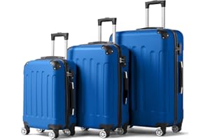 Karl home Lightweight Suitcase Set, 3-Piece ABS Hard Shell Luggage with 4 Spinner Wheels & Resilient Handle, Durable Cabin Suitcase for Travel, (Blue, 20/24/28)