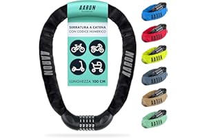 AARON Lock One - Catena antifurto per bicicletta con codice a 5 cifre - lucchetto in metallo e alta sicurezza - per mountain bike, da trekking, da turismo, da corsa, veicoli elettrici