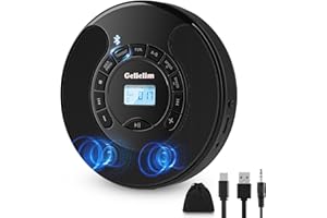 Gelielim Portable CD Player, Discman CD Player for Car with 60 Seconds Anti Skip, Personal Walkman CD Player with Bluetooth Transmitter, Dual Stereo Speakers, USB Port, 2000mAh Rechargeable Battery