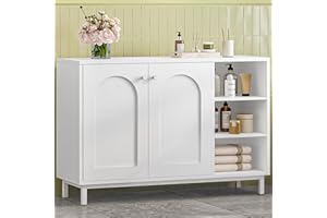 Hzuaneri Mobile da Bagno, Armadietto Autoportante, con 3 Ripiani Aperti Regolabili e 2 ante, Grande Capacità di Stoccaggio, per Bagno, Soggiorno, Ingresso, Cucina, Bianco SC10203W