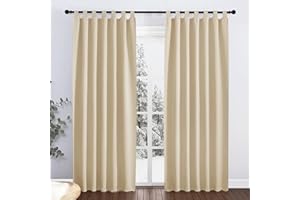 PONY DANCE Rideau Thermique à Pattes - Rideaux de Fenêtre Draperies Tombé Lourd Prêt à Poser Tissu Imperméable pour Lumineux Bloquer, L 132 x H 213 cm, Jaune Beige, 1 Paire