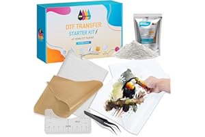 INKCREDIBLE DTF Transfer Powder Film Kit for DTF Sublimation Printer,All-in-1 DTF Starter Kit- 8.8oz White Digital Hot Melt Adhesive &15 Direct to Film Pretreat Iron-on Transfer Paper Fabric