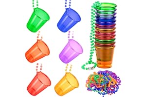 CHENEVER 12 Pezzi Bicchieri da Shot con Catena, Colorati Bicchieri da Birra in Plastica, Collana di Perline con Bicchierino, per Feste, Feste di Addio al Nubilato, Feste Nuziali ((6 Colori)