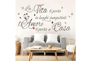 Gigio Store Adesivi Murali Frasi LA VITA ti PORTA in LUOGHI INASPETTATI L’AMORE ti PORTA a CASA scritte adesive italiano Farfalle Decorazioni Pareti Cucina Camera da Letto Cameretta Bambini Soggiorno