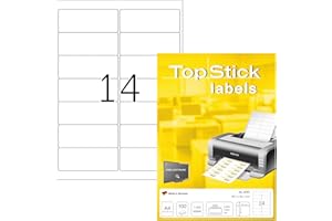 TopStick Self Adhesive Address Labels, 14 Labels per A4 Sheet, 100 Sheets, 99.1 x 38.1 mm, 1400 Labels, Blank Mailing Labels Stickers, Sticky Labels for Laser & Inkjet Printer, White