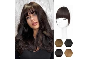 LIANLIAN Clip in Bangs-100% Human Hair Wispy Bangs Clip in Hair Extensions, Dark Brown French Bangs Fringe with Temples Hairpieces for Women Curved Bangs for Daily Wear (Dark Brown, French Bangs)