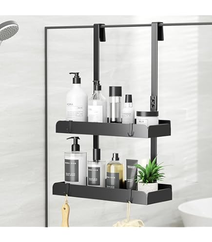Mensola Per Doccia In Alluminio Senza Foratura, Portaoggetti Per Bagno Antiruggine Mensola Autoadesiva Per Bagno Nero 2 Pezzi 84311576