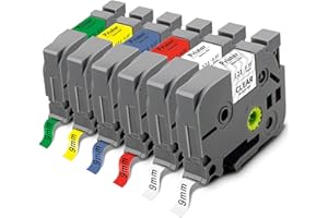 6X Pristar 9mm Compatibile Nastro per Brother TZe-121 TZe-221 TZe-421 TZe-521 TZe-621 TZe-721 TZe 9mm Laminated per PT-H107B H200 PT-H110 E100VP D210 H100LB H101GB H100 H100R H500 H105 P710BT