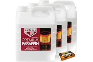 Bartoline Premium Grade Paraffin 3 x 4L (12 litres) - Paraffin Oil for Greenhouse Garden Heater Oil Burner Lamps Torches with KasaBona Safety Matches