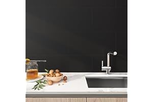 FunStick Dalle PVC Adhesive Sol Noir Mat 30X60CM 5 Dalles Carrelage Autocollant Mural Cuisine Noir Revêtement de Sol Intérieur Carrelage Adhesif Mural Salle de Bain Salon Noir Mat Sol PVC Buanderie