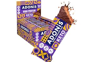 Barres Adonis Keto Riches en Protéines aux Noisettes Croquantes et Chocolat (16 Barres de 45g) | Végétalien et Keto l 100% Naturel l Sans Sucre, Sans Huile de Palme, Sans Lactose Faible