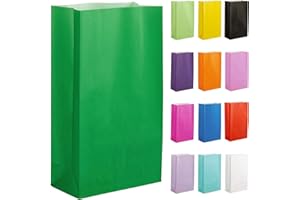 Thepaperbagstore 20 Green Paper Party Bags - 14x24.5x7cm - Colourful Paper Gift Bags for Kids and Adults Parties, Birthdays, Weddings, Baby Showers, Hen Parties and Sweets